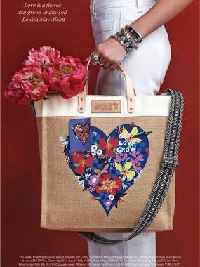 NEW Brighton Let Love Grow Burlap Tote Shopping Carry Bag Farmers Market Purse